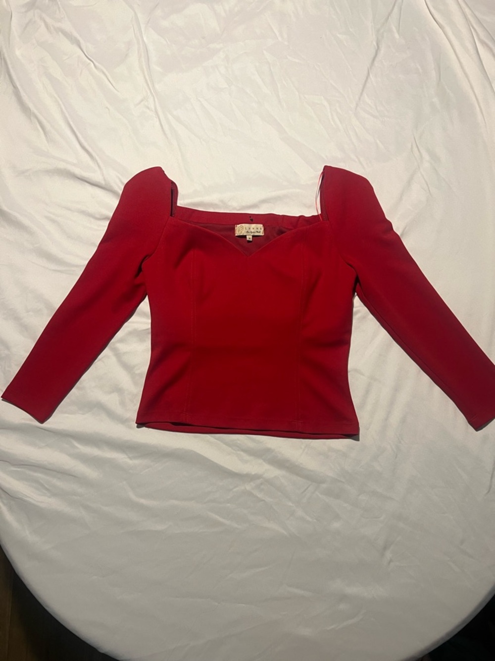 Women's Red Square-Neck Long Sleeve Top